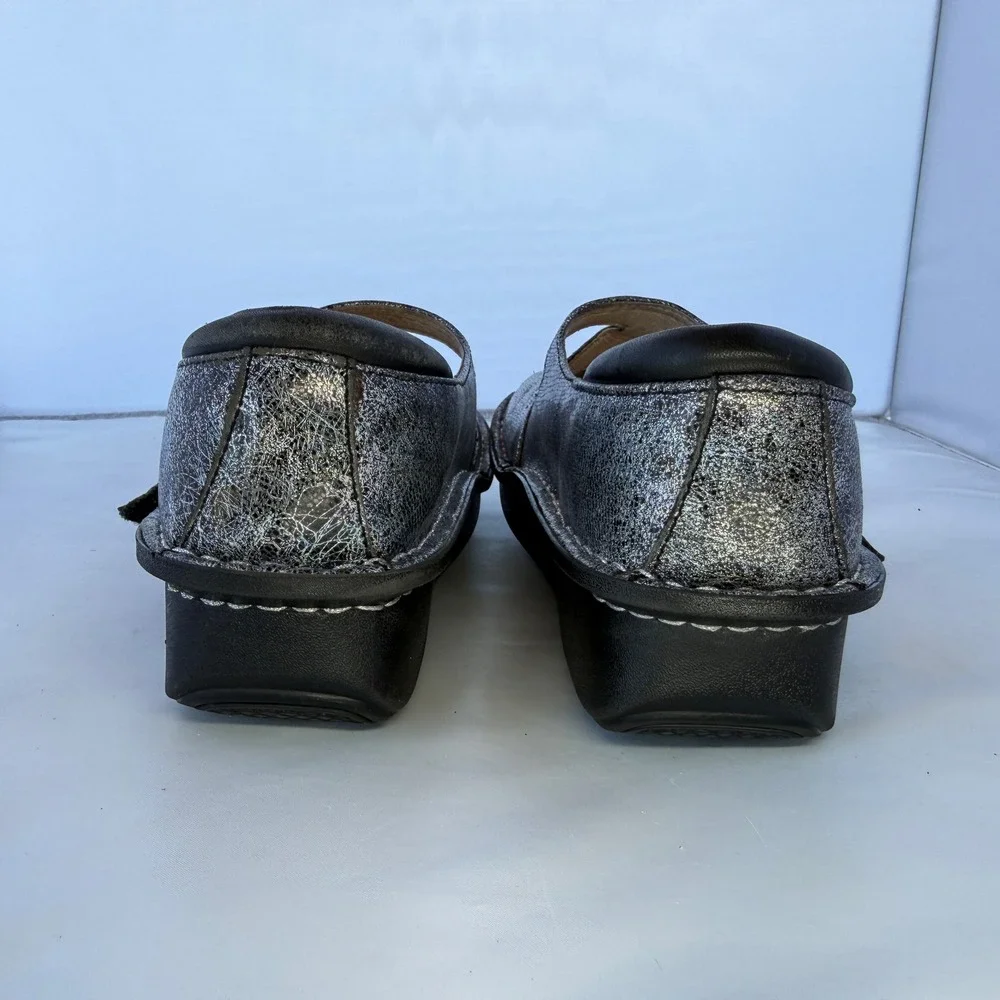 Alegria Dayna Silver Metallic Cracked Leather Mary Jane Shoes DAY-735 Size 38